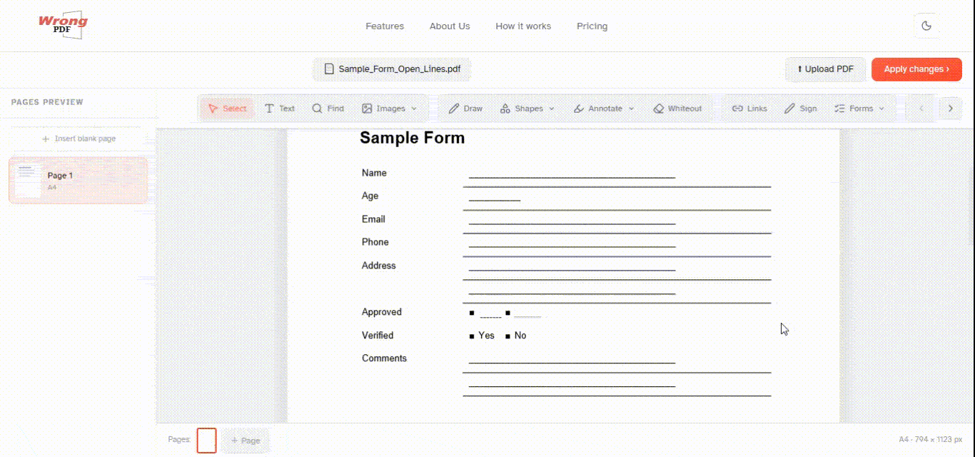 Filling out a PDF form