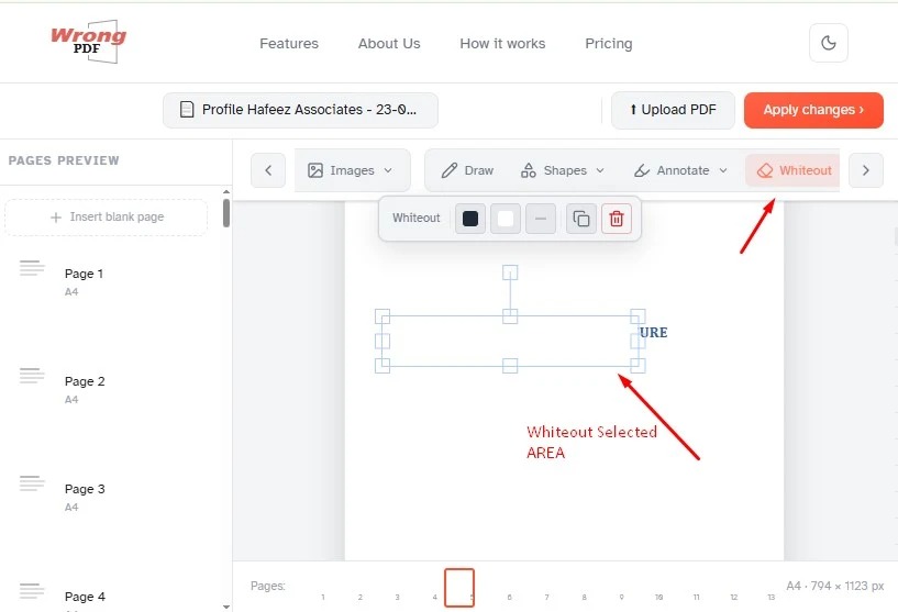 Whiting out text on a PDF page
